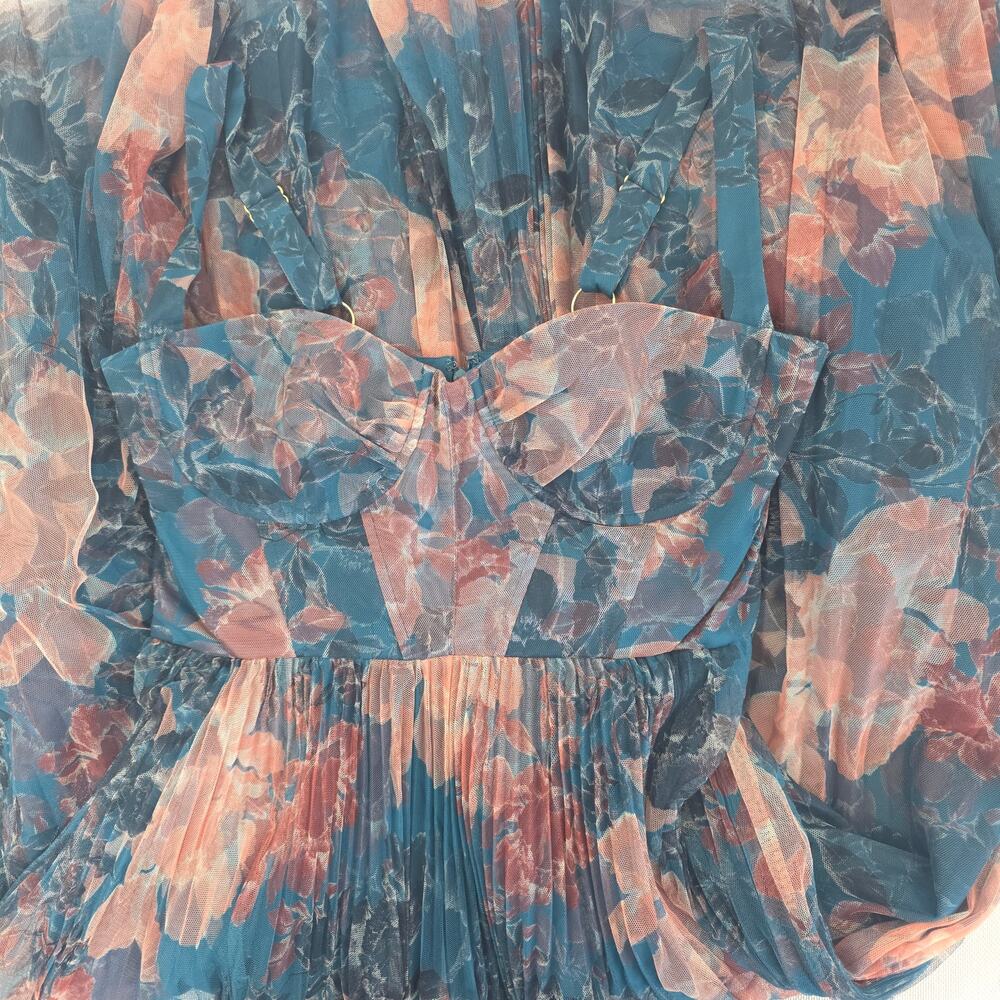 Hutch Willa Sleeveless Tulle Tiered Maxi Blue Floral Sweetheart Gown Sz 12 NWT - Picture 3 of 11